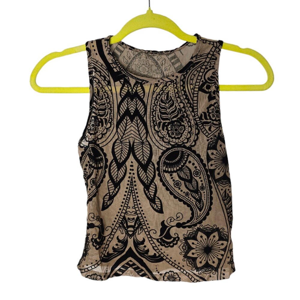 Jooci Babi Brown and Black Sleeveless Mesh & Velour Textured Top Size Small